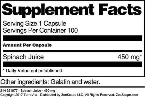 Terravita 450 (100 521877) Spinach Juice - mg Capsules, ZIN: