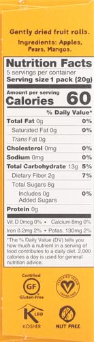 Bear Yoyo BEAR, Real Fruit Yoyos, 0.7 Oz, Mango, 5 Count - No Added Sugar, All Natural, Vegan Snack