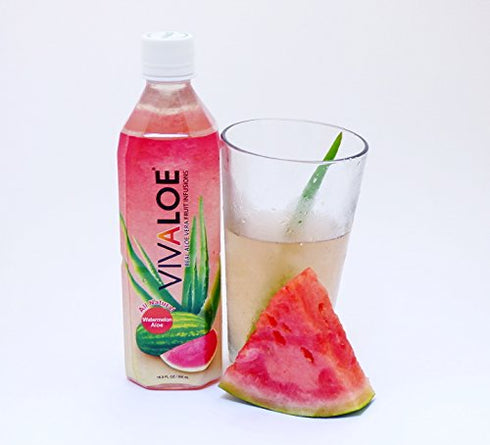 VIVALOE 16.9 oz./500 mL, 12 Count Watermelon Flavor Aloe Beverage All Natural Aloe Juice, fl.