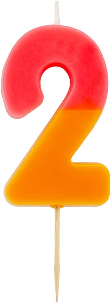 Talking Tables Orange and Pink Number 2 Candle for Cakes | Birthday