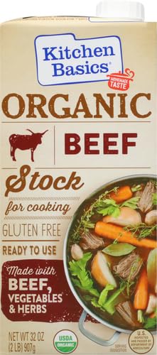 32 oz. (Pack 6) Kitchen Basics Organic Beef Stock, Carton, Enrich the Flavor of Broth, Pot Roast, Chili and Soups