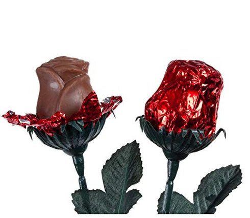 FavorOnline Dozen 9 1/2" Christmas Red Chocolate Roses Gift Bouquet - Solid Premium Milk Chocolate Red Roses