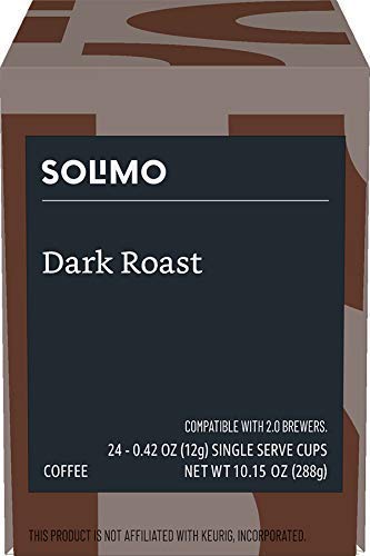 Amazon Brand - Solimo 2.0 24 Count Coffee Pods, Dark Roast, Compatible with Keurig K-Cup Brewers