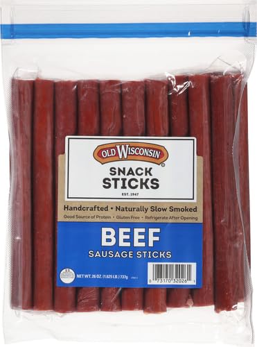 Old Wisconsin 26 Package (Pack 2) Beef Sausage Snack Sticks, Naturally Smoked, Ready to Eat, High Protein, Low Carb