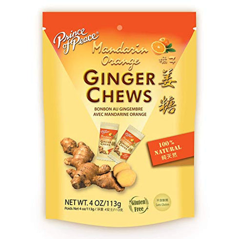 Prince Of Peace Ginger Chews with Mandarin Orange, Natural Candy for Nausea, Orange Ginger Chews