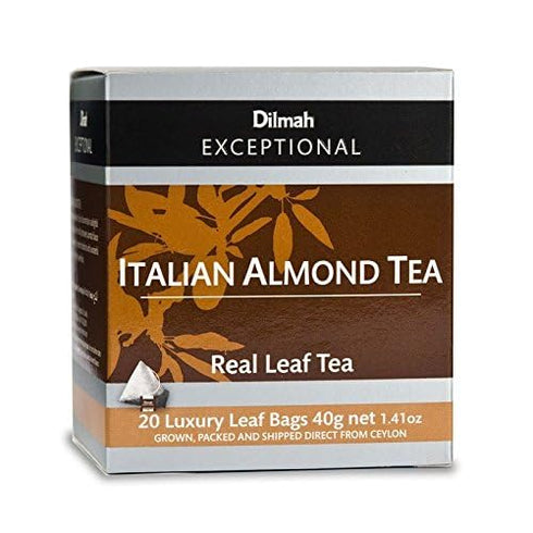 Dilmah Exceptional Italian Almond Ceylon Black Tea, 20 Luxury Leaf Tea Bags, Perfect for Afternoon