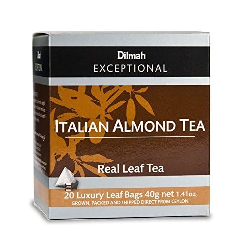 Dilmah Exceptional Italian Almond Ceylon Black Tea, 20 Luxury Leaf Tea Bags, Perfect for Afternoon