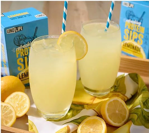 10 Packets, 5g 50 LonoLife Refreshing Protein Sips Lemonade Drink Mix, Single Serve Collagen Protein, Calories