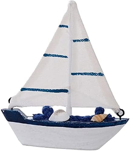 koTTIYA Sailboat Nautical Theme Wood Ship Model Mini Figurines Wooden Cake Topper for Mediterranean Home Furnishing