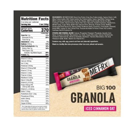 KD Chocolates 100 14.10oz Mat-rx Big Iced Cinnamon Oat Granola Bars