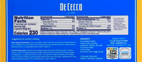 16 Oz (Pack 2) De Cecco Lasagne Pasta