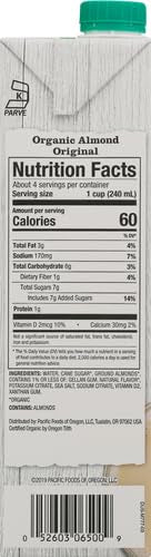 32 oz (Pack 5) Pacific Foods Original Organic Almond Milk, Plant Based Milk, Carton