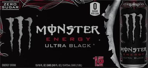 16 Pack 15 Monster Energy Ultra Black, Sugar Free Energy Drink, Ounce |