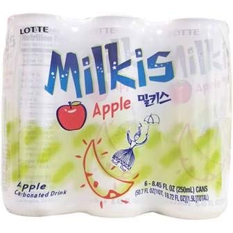 Lotte 4 8.45 Oz, Pack 24 Milkis Carbonated Drink Variety Flavors, Apple, Melon, Strawberry & Original, Fl