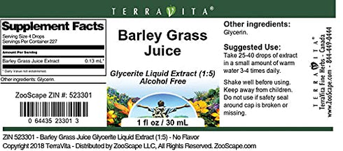 Terravita (1:5) (1 oz, 523301) Barley Grass Juice Glycerite Liquid Extract - No Flavor ZIN: