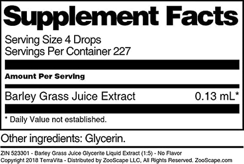 Terravita (1:5) (1 oz, 523301) Barley Grass Juice Glycerite Liquid Extract - No Flavor ZIN: