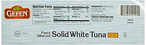 Albacore 3.3 Oz. Pack 12. Gefen In Oil Fancy Solid White Tuna