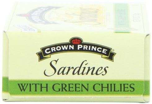4.25-Ounce (Pack 12) Crown Prince Sardines with Green Chilies, Cans
