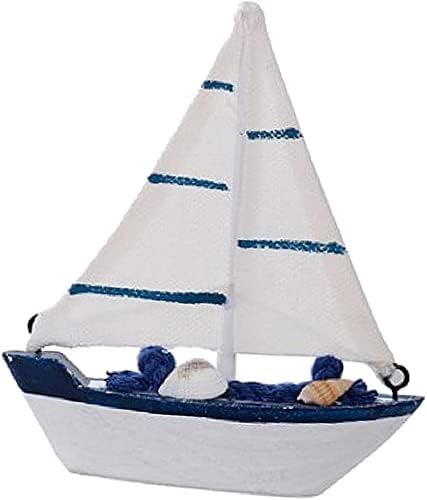 koTTIYA Sailboat Nautical Theme Wood Ship Model Mini Figurines Wooden Cake Topper for Mediterranean Home Furnishing