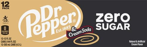 12 oz. 12 Pack (Pack 2) Dr Pepper and Cream Soda Zero Sugar Soda, fl. Cans