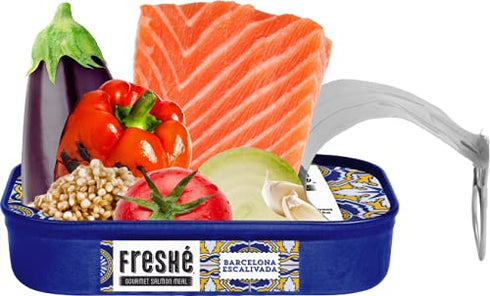 (10 Pack) (4.25oz Fresh Canned Salmon Barcelona Escalivada - Mediterranean Style Atlantic Salmon in Olive Oil