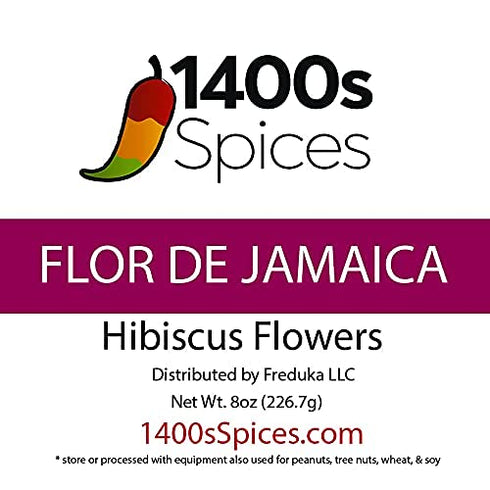 8oz Dried Hibiscus Flowers, Perfect for Tea and Mexican Agua Fresca, Whole Flowers by 1400s Spices