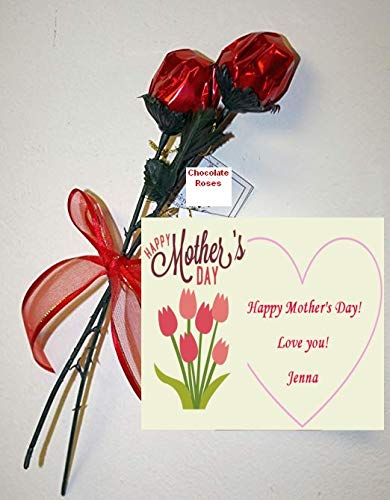 FavorOnline Personalized Mother's Day Red Chocolate Rose Bouquet of 2 Roses with Gift