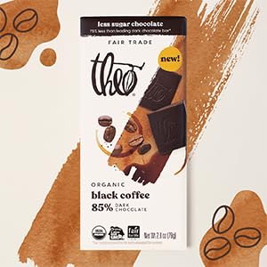 85% 6 Pack Theo Chocolate Black Coffee, Organic Dark Chocolate Bar, Cacao, | Vegan, Fair Trade