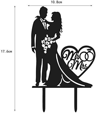 Mr And Mrs Wedding Cake Topper, Heart Love Black Acrylic for Engagement Bridal Shower