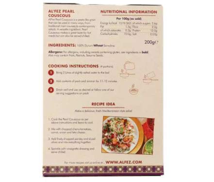 200g 100% Al Fez Pearl Couscous - Delicious pearl shaped grains made from durum wheat semolina. Quick & Easy Vegetarian