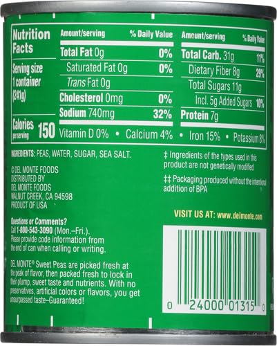 8.5 (Pack 3) Del Monte Canned Fresh Cut Sweet Peas, Ounce