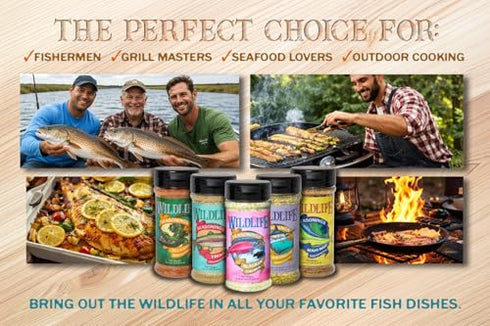 Pack (5 Set) Wildlife Seasonings Tackle Box Bundle Seafood Seasoning Variety for Fish, Grilling & Cooking Flavor
