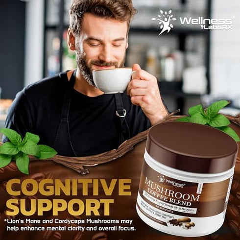 90 7 Mushroom Coffee, Servings Organic Mushrooms Instant Coffea, Great Tasting Colombian Keto Coffee, Superfood