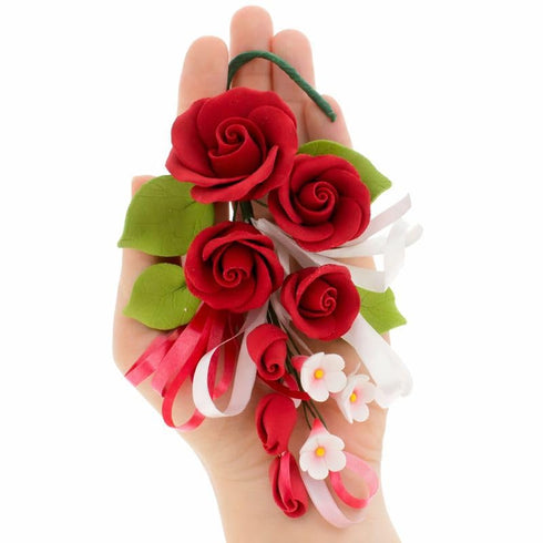 Global Sugar Art Premium Rose Sugar Cake Topper Flower Spray, Deep Red,