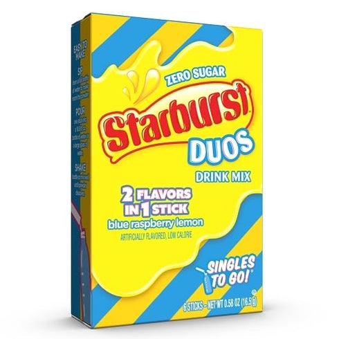 Starburst Duos Singles to Go Drink Mix Blue Raspberry Lemon, 6 Boxes