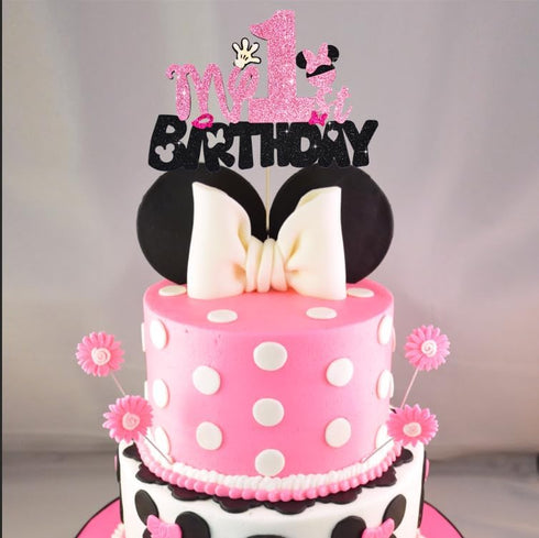 BEISHIDA Girls Cake Topper Mouse, Birthday Party Decorations, My 1st Birthday Pink and Black Mouse Party Supplies