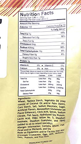 Oishi Ribbed Crackling - Old Fashioned Salt & Vinegar Flavored, Net Wt 1.76oz (50g), 3 Pack