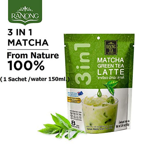 Ranong Tea Matcha Green Tea Latte Instant Drink Mix, 8 Sachets