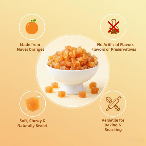 H2ONDBQF 10.58oz | Premium Candied Orange Peel Dices Sweet & Zesty Citrus Bits for Baking, Breads, Cookies & Fruitcakes