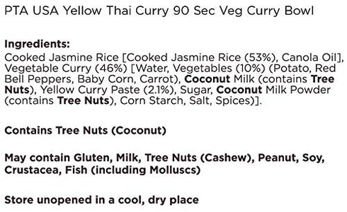 Passage to Asia 90 4 pack Ready to Eat Meals - Thai Yellow Curry with Jasmine Rice - Vegetarian Thai Curry Bowl