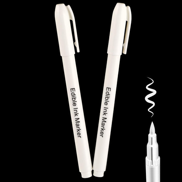 Fanika 2PCS White Edible Markers for Cookie Decorating, Smooth Tip Food Grade Gourmet Writer for Chocolate, Fondant,