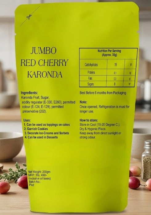 Generic 200g Jumbo Red Cherry for Decorations, Big Cherry for Cakes and Ice-Creams, Red Cherry Karonda, Delicious
