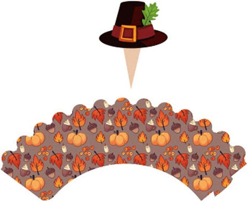48 Pieces Thanksgiving Cupcake Toppers and Wrappers Kit for Autumn Cake Decoration on Thanksgiving Day