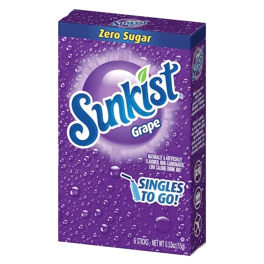 SINGLES TO GO! Sunkist Drink Mix Grape, 6 Boxes with 6 Packets