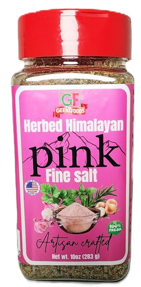 Geenafoods Herbed Himalayan Pink Fine Salt, Artisan Crafted with Garlic, Onion, Rosemary,