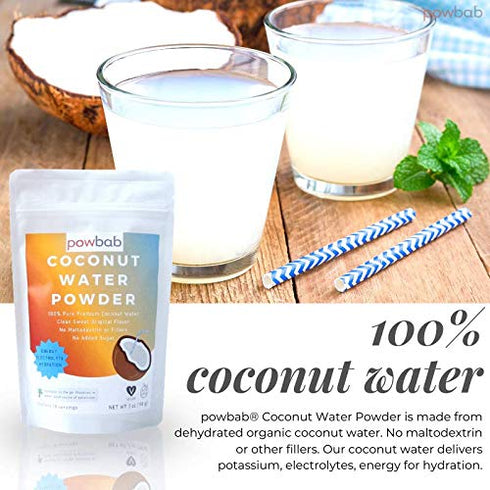 powbab Coconut Water Powder, 100% Organic, No Sugar Added, Dehydrated, Raw, Unsweetened Electrolytes