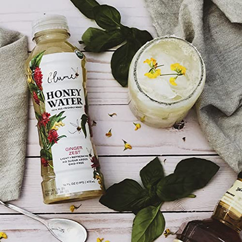 16 Oz, 12 Pack Blume Honey Water Certified Organic Ginger Zest, Made with Real Organic Honey, GMO Free, FL
