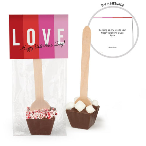 12ct (12 Pack) Personalized Valentine's Day Favors Hot Chocolate Spoons Gourmet Milk Chocolate Favors - LOVE
