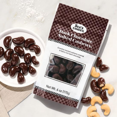 6 oz See's Candies Dark Chocolate Salted Cashews