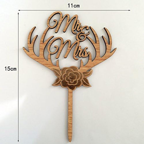 Mr and Mrs Cake Toppers – Rustic Flower Tree Wood Wedding Party Engagement Decoration